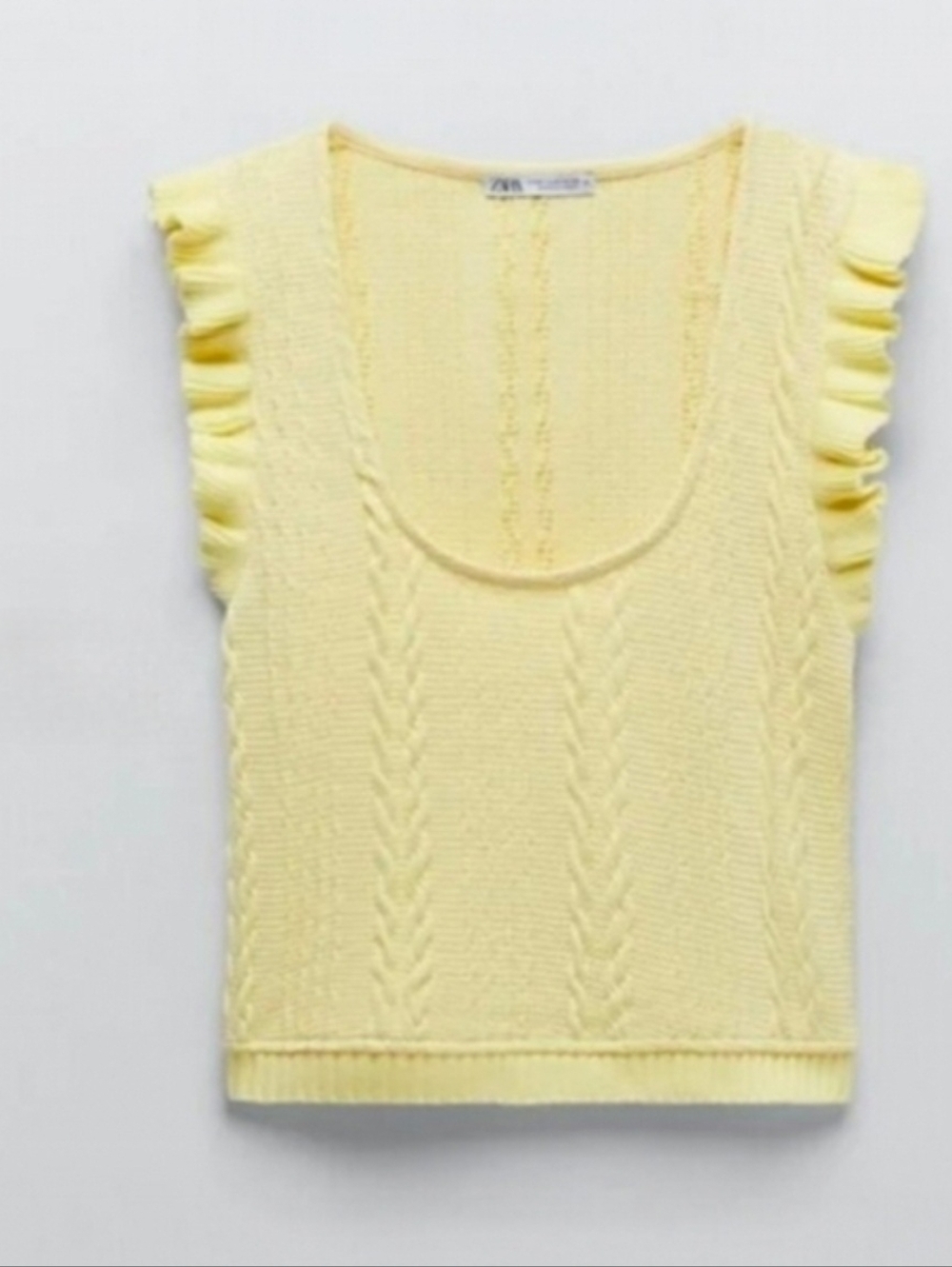 ZARA Yellow Knit Ruffle Sleeve Crop Top - Size M - Picture 9 of 10